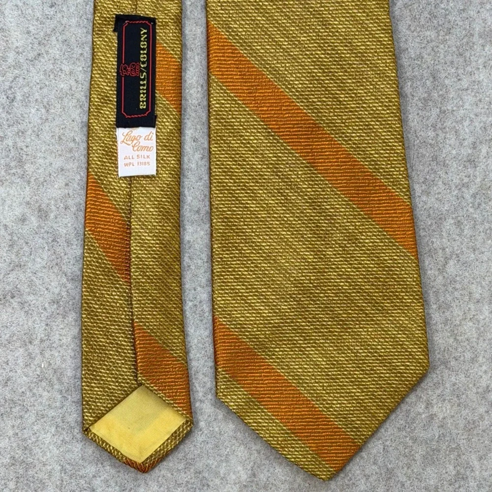Brills Colony Lago di Como Mens Silk Tie Gold Orange Striped Textured Vintage